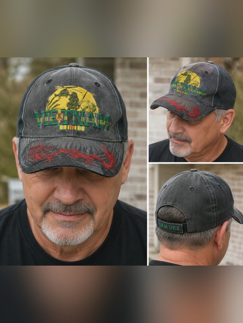 Vietnam Veteran Eagle Crest Embroidered Dragon Baseball Cap Hook & Loop One Size
